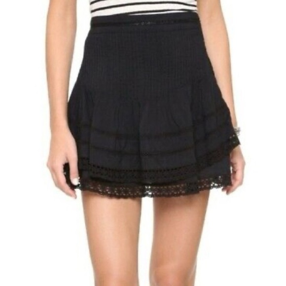 Free People Summer Nights Black Lace Boho Feminine Mini Skirt Size 8 - Picture 2 of 5